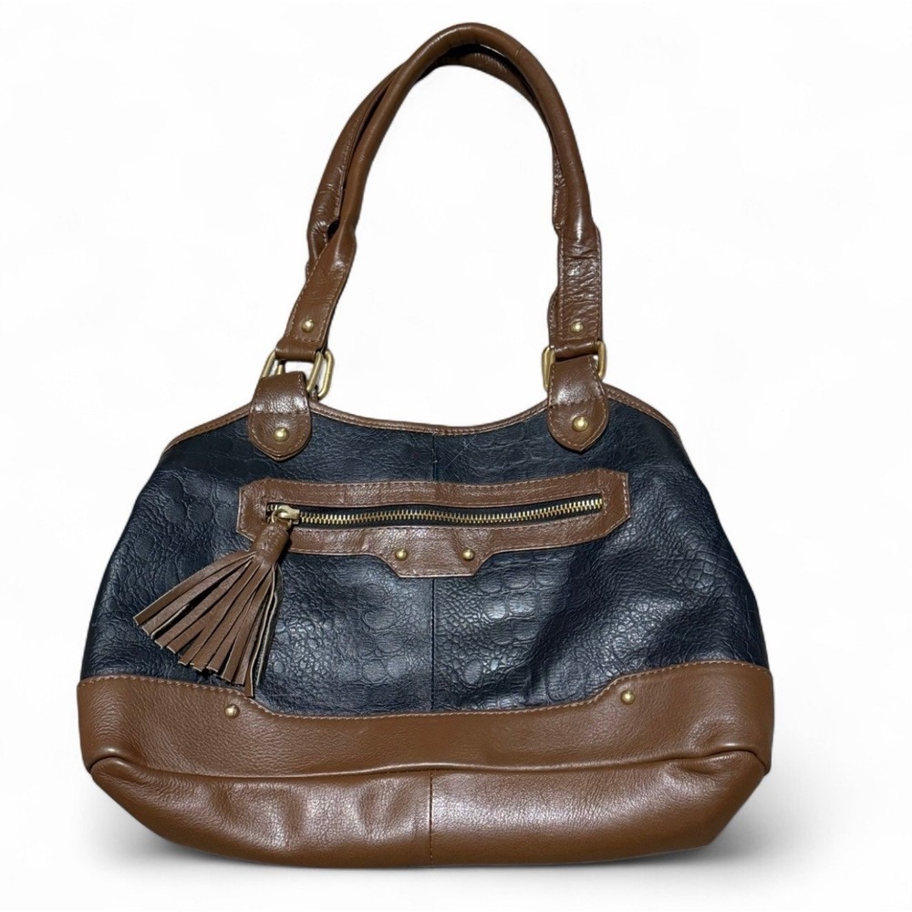 Great‎ American Leather Works Leather Satchel Purse Brown Black Tassel Bag